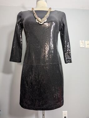 Black Sequin Mini Dress with Three-Quarter Sleeves